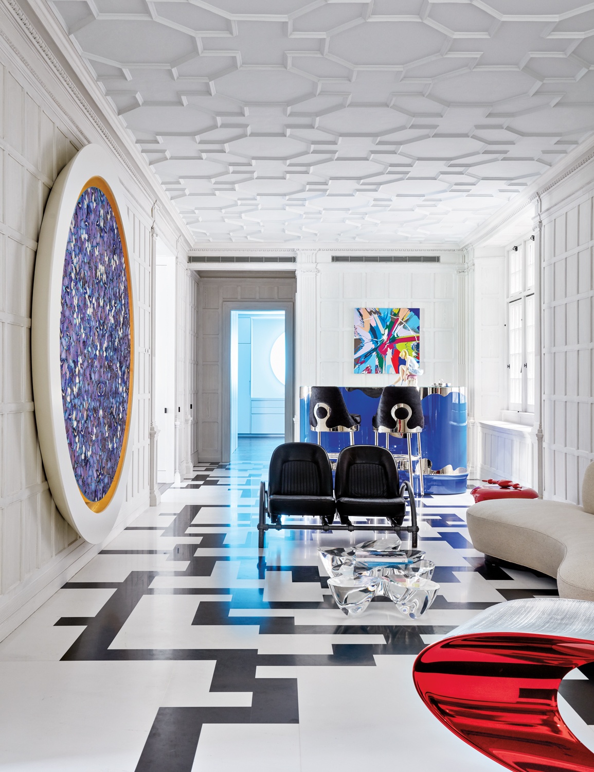 The entrance gallery of Stacey Bronfman’s home in a landmark New York City building, designer Jacques Grange