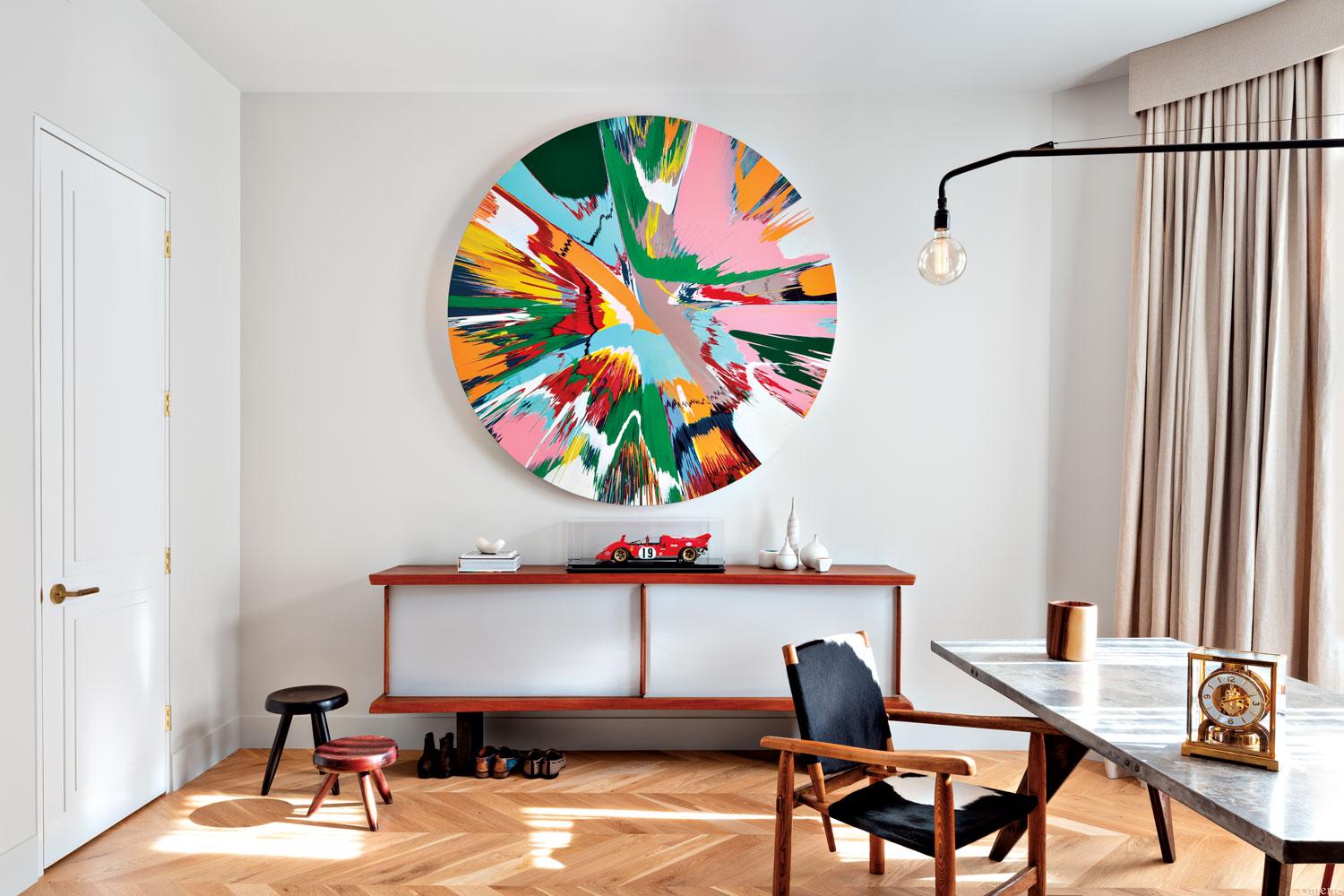 A Damien Hirst spin painting in Tina Kim’s Upper West Side townhouse.
